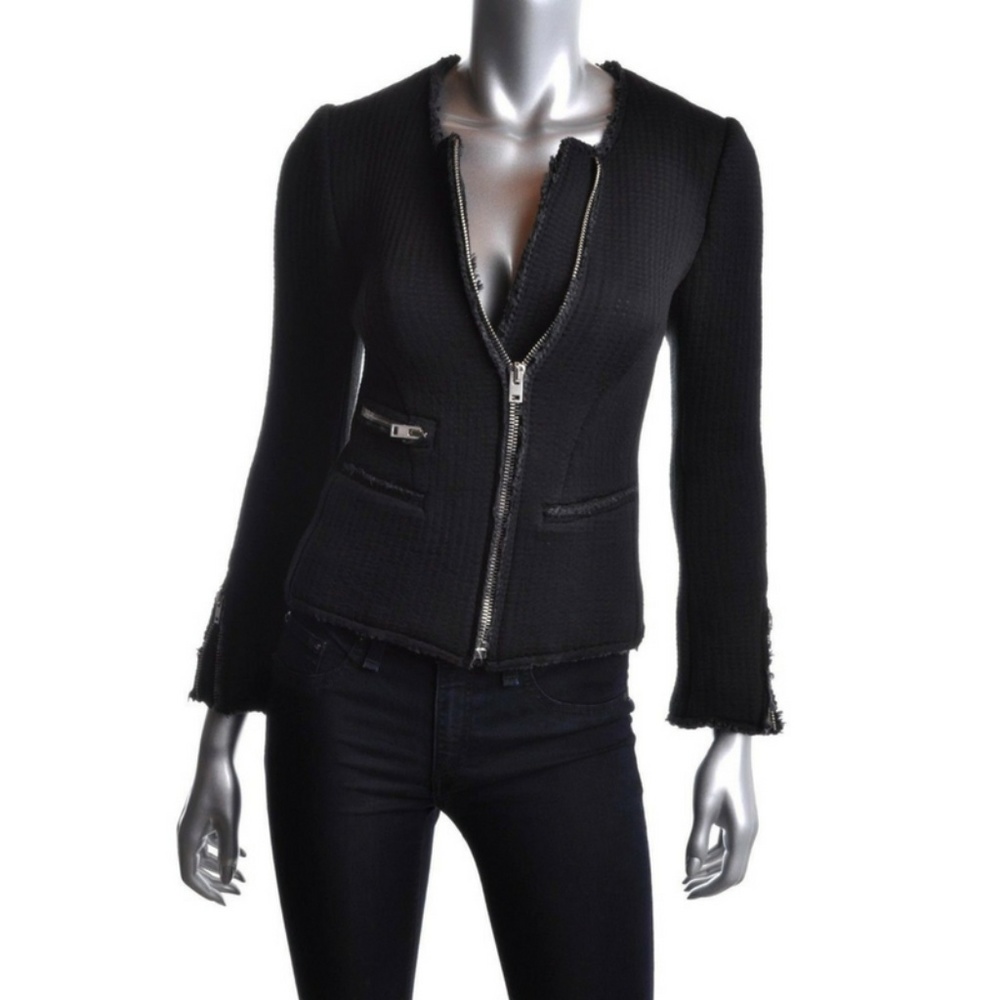 IRo  Distressed Black Fitted Blazer Sweater Jacket